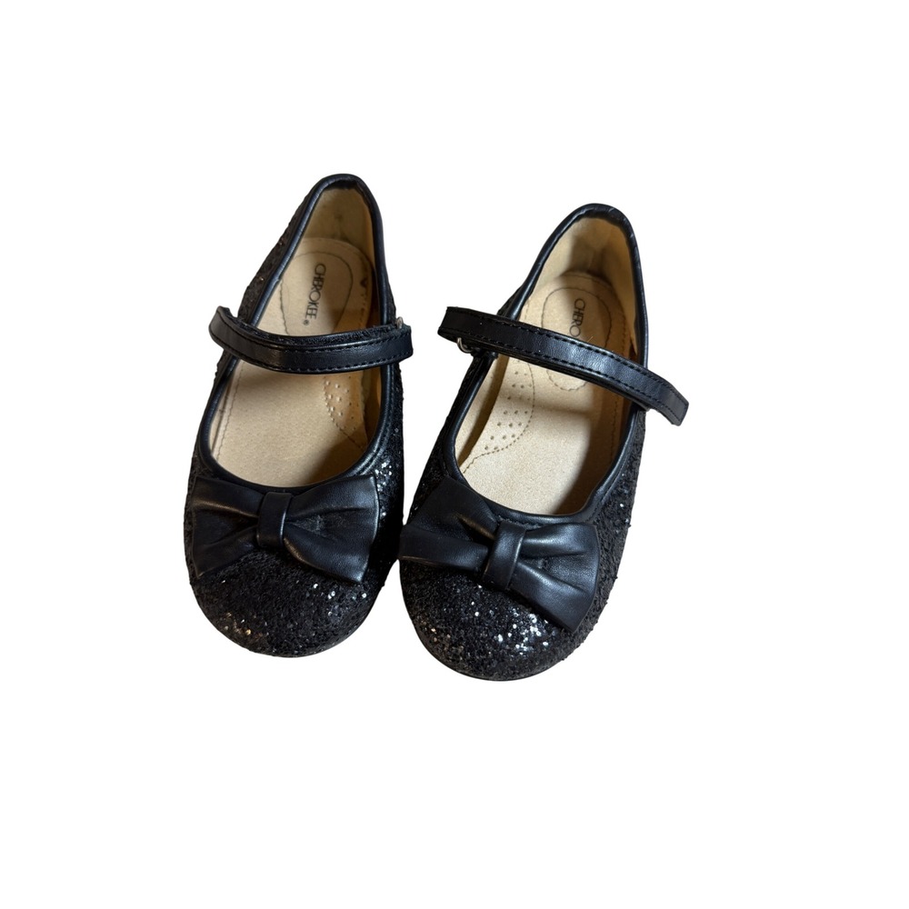 Cherokee Toddler Girls Black Glitter Bow Mary Jane Dress Shoes Size 9